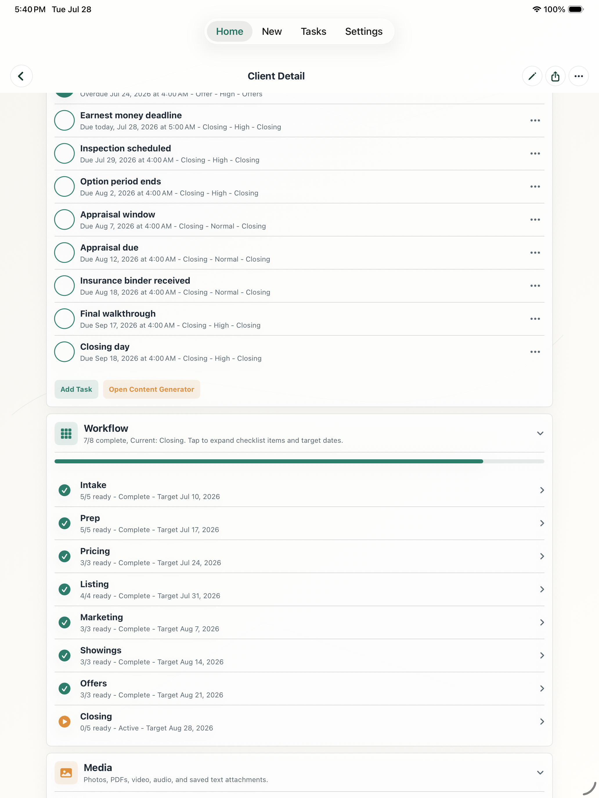 Pantalla de la app en iPad: progreso del flujo