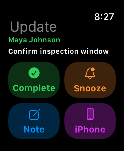 Pantalla de la app en Apple Watch: acciones de actualización